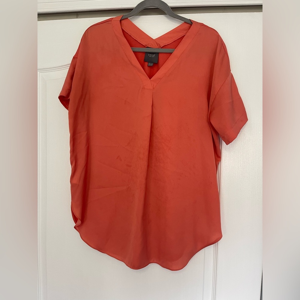 Melon colored silk tunic blouse